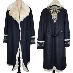 Free People Shearling Victorian Brocade Damask Trench Coat